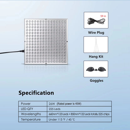 225 LED Red Light Therapy Panel Lamp for Facial Anti Aging Skin Care Beauty